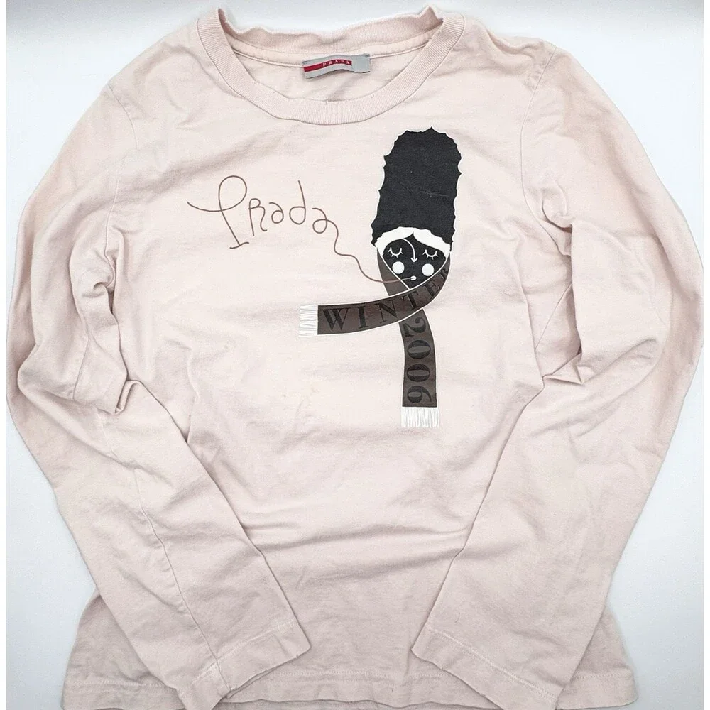 Prada Winter 2006 Light Pink Long Sleeve Graphic Tee